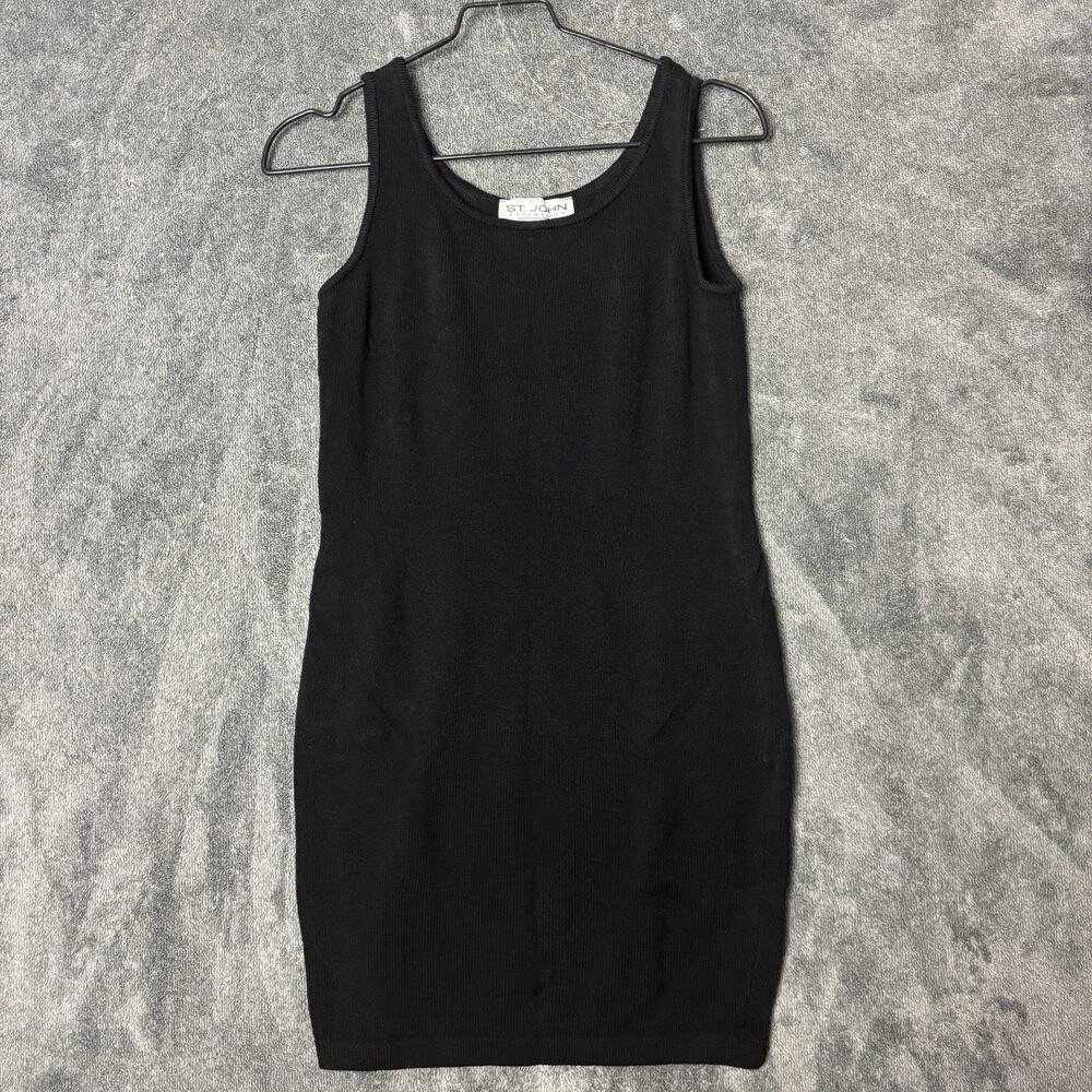 St John Essentials Knit Dress Womens 4 Black Santana Knit Sleeveless Sheath USA